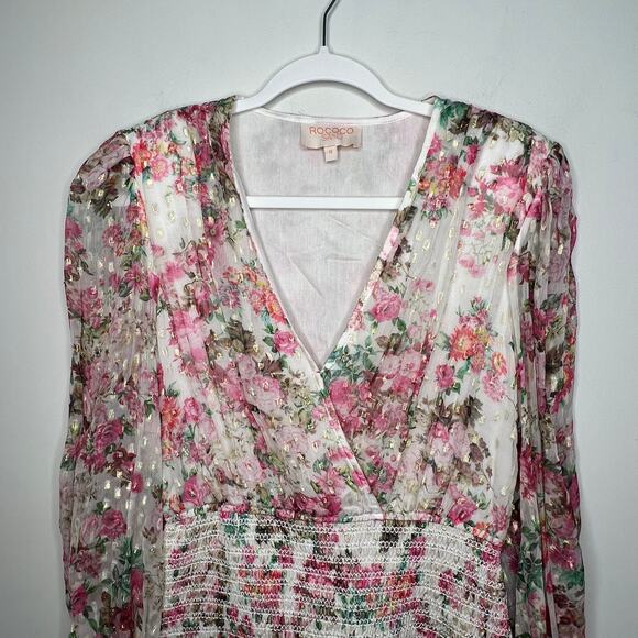 Rococo Sand Floral Surplice Mini Dress Size M - Picture 7 of 9